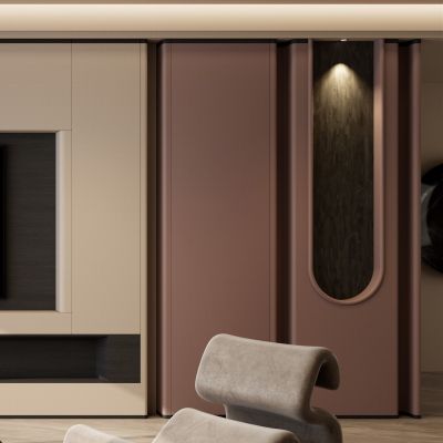 意式 奶油风 内嵌电视 开放格子 造型柜 壁炉 无主灯 电视墙