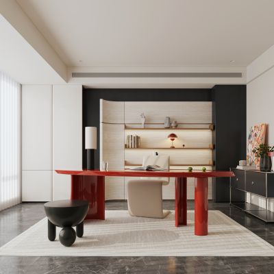 现代复古轻奢书房 半开放式书房