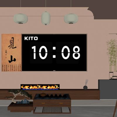 宋式 中古风 内嵌电视 国风画 宫灯 壁炉 格栅 电视墙