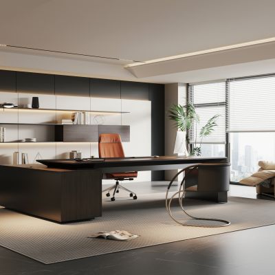 现代极简经理办公室 董事长办公室  黑白经理办公室
