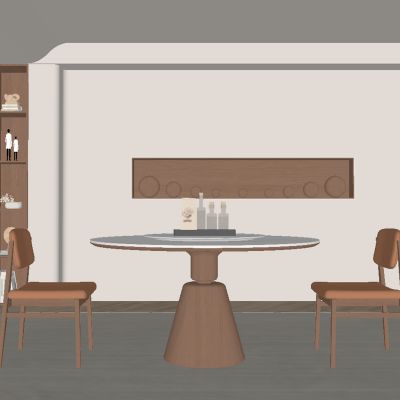 中古风餐厅 餐桌椅SU模型