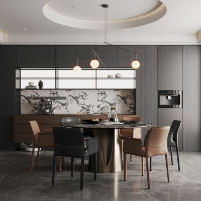 意式极简圆餐厅 圆餐桌椅 现代简约圆餐厅