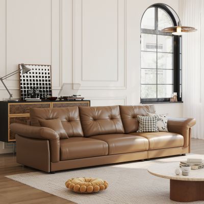 现代中古多人沙发 皮质沙发 休闲沙发 直排沙发