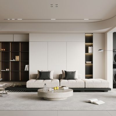 现代极简黑白客厅 横厅 大平层3D模型