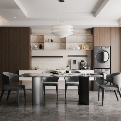  现代极简餐厅 五金餐桌椅 意式极简餐厅