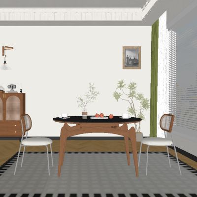 现代中古风餐厅 餐桌椅