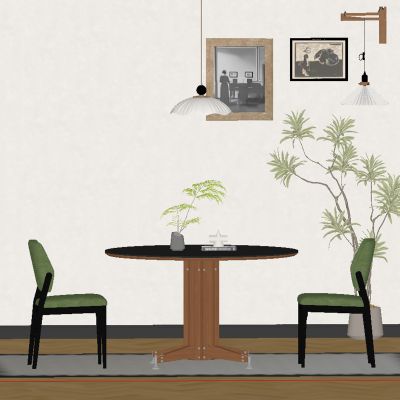 现代中古风餐厅 餐桌椅