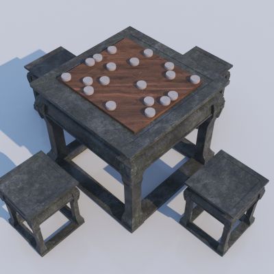 新中式石桌椅 棋桌3D模型