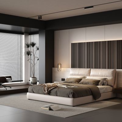 现代黑白极简卧室 意式卧室 飘窗卧室3D模型