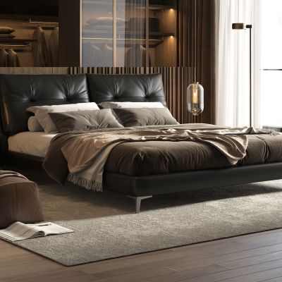 意式轻奢双人床 现代简约双人床 皮质床 3D模型