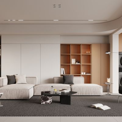 现代极简客厅 横厅 意式极简客厅 无主灯客厅3D模型