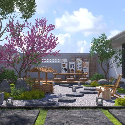 新中式庭院景观3D模型