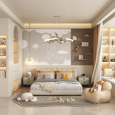 现代儿童卧室 床