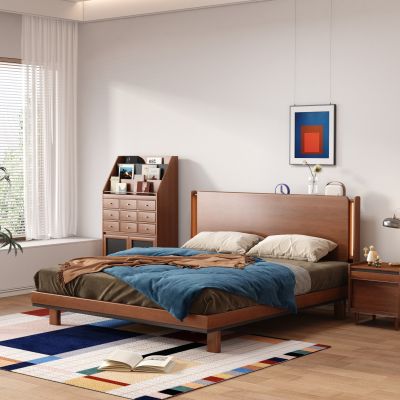 中古实木双人床 实木床 床头柜 