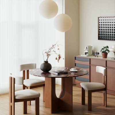 复古风圆餐桌椅 中古风圆餐桌 实木圆餐桌椅 