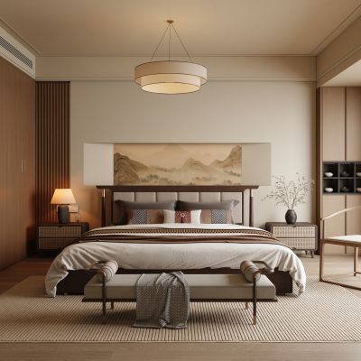 新中式卧室  飘窗卧室  宋式卧室 