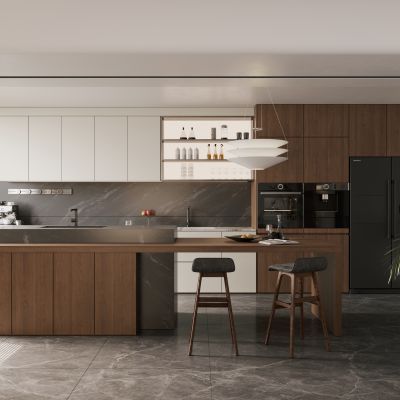 现代极简岛台餐厅 意式极简开放式厨房