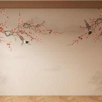 新中式宋式背景墙壁画