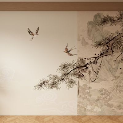 新中式宋式背景墙壁画