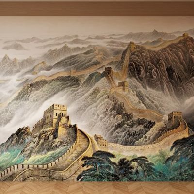 新中式宋式背景墙壁画