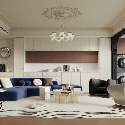 法式家居客厅  横厅 大平层 法式奶油风客厅