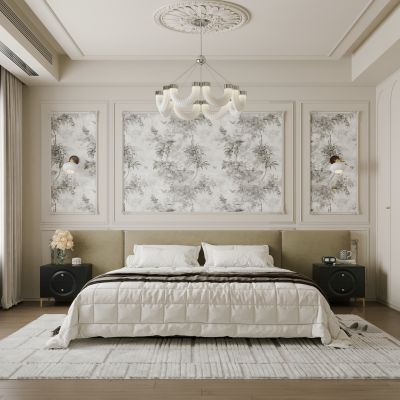 法式家居卧室 奶油风格卧室 飘窗卧室