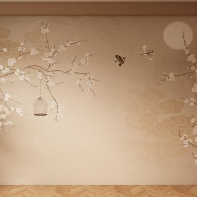 新中式宋式背景墙壁画