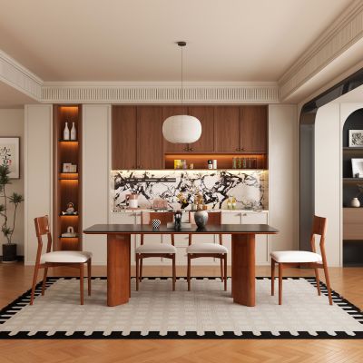 现代中古风餐厅 餐桌椅