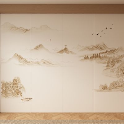 新中式宋式背景墙壁画
