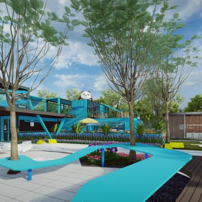 现代熊猫主题工业集装箱咖啡馆书吧茶吧快餐店