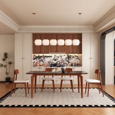 现代中古风餐厅 餐桌椅