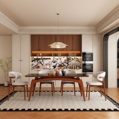 现代中古风餐厅 餐桌椅