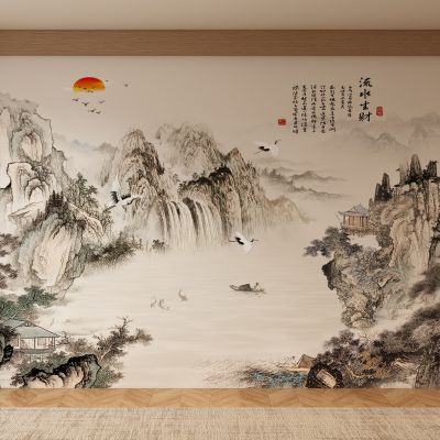 新中式宋式背景墙壁画