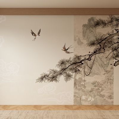 新中式宋式背景墙壁画