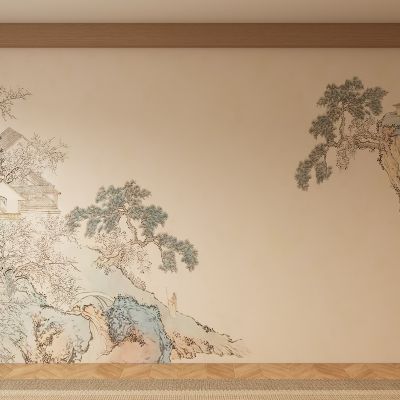 新中式宋式背景墙壁画