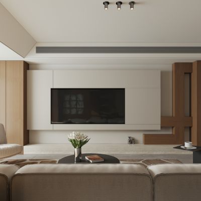 现代客餐厅 复古风客餐厅 横厅 客厅书房一体 