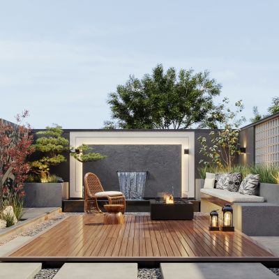 现代别墅庭院  户外阳台 阳台花园