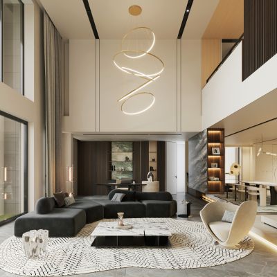 意式别墅客餐厅 现代别墅客餐厅 大平层 挑空