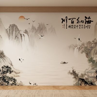 新中式宋式背景墙壁画