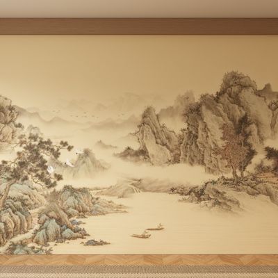 新中式宋式背景墙壁画