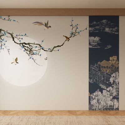 新中式宋式背景墙壁画