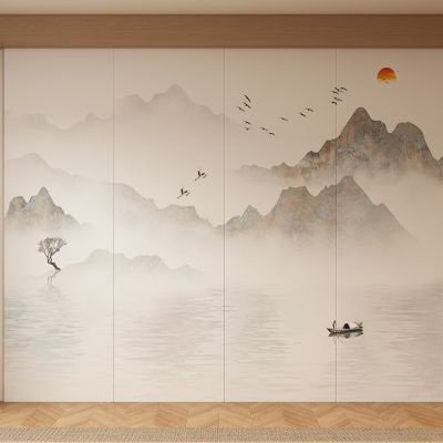 新中式宋式背景墙壁画