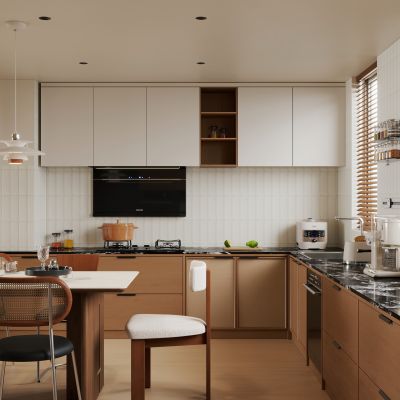 现代复古风厨房 开放式厨房 中古风餐桌椅 中古风厨房