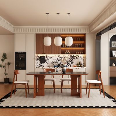 现代中古风餐厅 餐桌椅