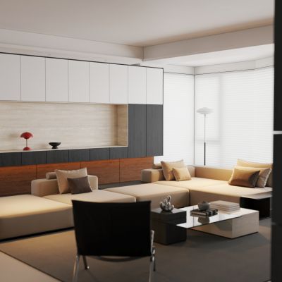 现代简约客厅 横厅 大平层 极简客厅 黑白客厅