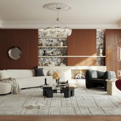 法式复古客厅 横厅 大平层  中古风客厅