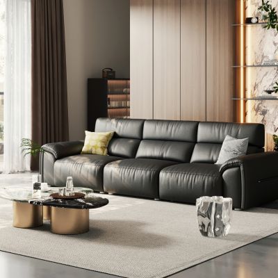 现代多人位沙发 皮质沙发 大黑牛沙发  电动功能沙发