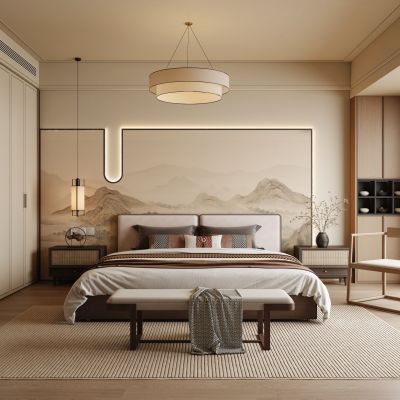 新中式卧室 飘窗卧室 宋式卧室