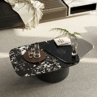 意式大理石茶几 轻奢奢石茶几 旋转茶几 