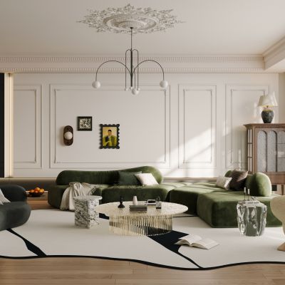 法式家居客厅 横厅 大平层客厅 黑白灰客厅